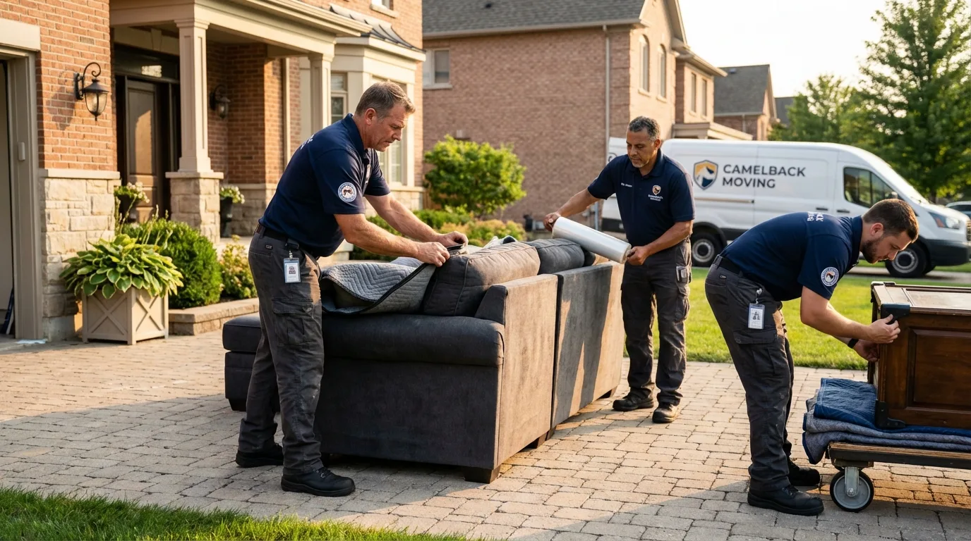 Large estate moving crew wrapping furniture in Placentia, CA