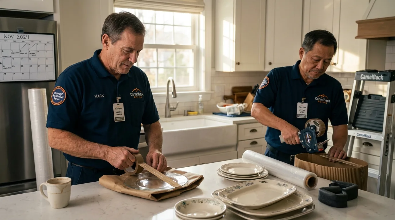 Professional crew packing kitchen dishware in Placentia, CA